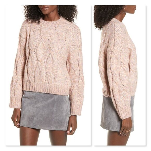 4SI3NNA Cable Crop Sweater sz XL in Pink - Picture 1 of 14